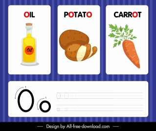 o alphabet educational template oil potato carrot sketch
