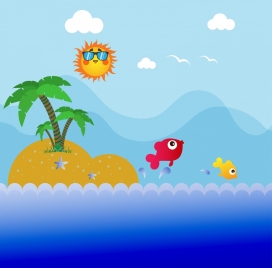 ocean background colorful tropical island icon cartoon style