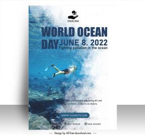 ocean day poster  template dynamic diver sketch dynamic realistic modern design
