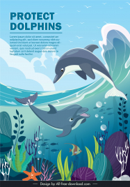 ocean protection poster template cute dynamic two dolphins swimming
