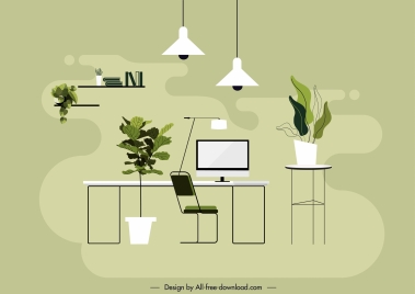 office space background colored flat sketch modern decor