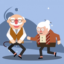 old age background funny couple icon cartoon characters