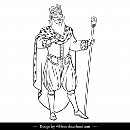 old king icon black white handdrawn cartoon outline