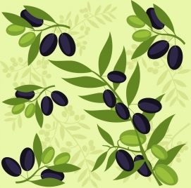 olive background green black fruits icons repeating decor