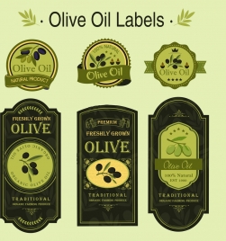 olive oil labels collection green flat shapes isolation