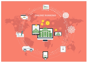 online banking infographic with icons and circle design