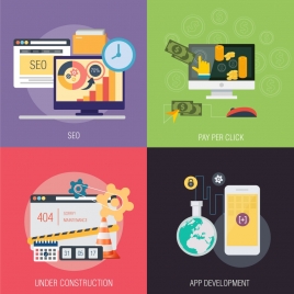 online business applications isolated with colored flat style