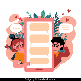 online dating background love couple speech bubbles sketch