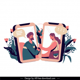online dating design elements phones couple communication sketch