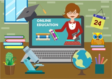 online education theme studying icons design