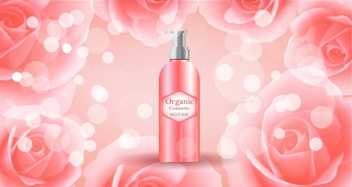 organic cosmetic advertisement bokeh roses background realistic design