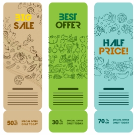 organic food banners design with hand drawn style