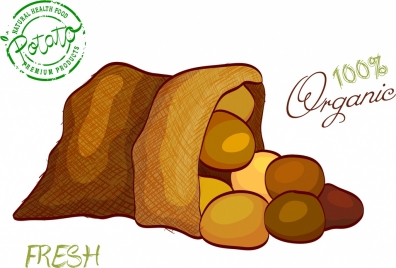 organic potato advertisement brown handdrawn bag icon