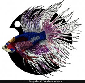 ornamental fish icon elegant gaudy tail sketch