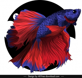 ornamental fish icon red violet sketch 3d design