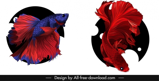 ornamental fish icons gaudy 3d sketch
