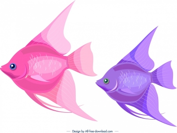 ornamental fishes icons pinkviolet design