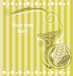 ornamental French horn silhouette with leaves and green stripes background