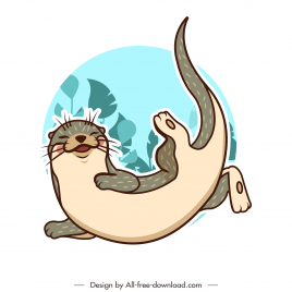 otter species icon flat classical handdrawn cartoon sketch