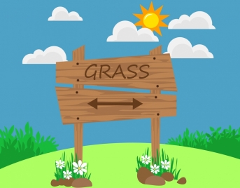 outdoor grass hill background navigation wooden signboard icon