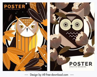 owl poster templates colored classical design petals decor