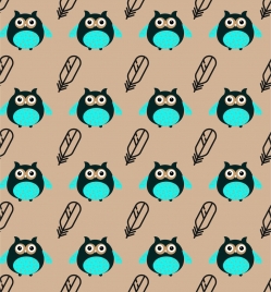 owls and feathers background repeating pattern design