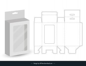 packaging design elements flat die cut sketch 3d box outline