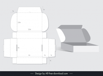 packaging design elements flat papercut 3d open box sketch symmetric design