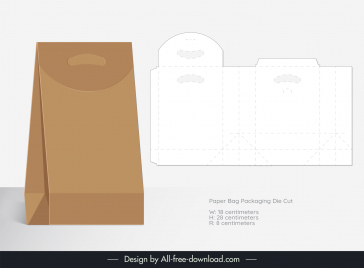 paper bag packaging instruction template flat 3d mockup and die cut outline modern design