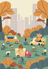 park background people activities fastfood truck icons