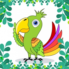 parrot painting colorful handdrawn design leaves ornament