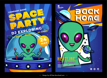 party poster template space ufo alien sketch
