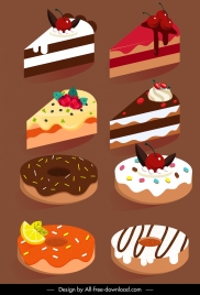 pastry elements icons colorful cakes shapes sketch