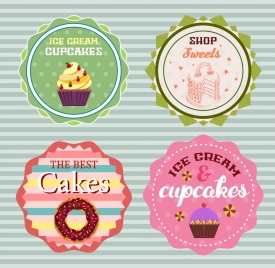 pastry shop logotypes multicolored serrated circles design