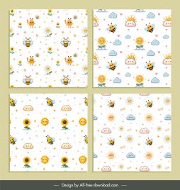 pattern templates collection cute bees flowers sun clouds