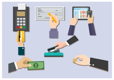 payment methods vector illustration with various types