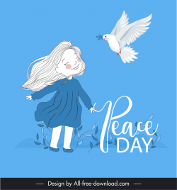 peace day poster handdrawn cartoon girl dove sketch