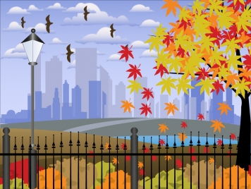 peaceful cityscape vector illustration with colorful design