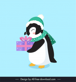 penguin giving gift icon cute stylized cartoon sketch