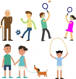 people in park icons various activities design
