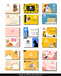 pet care business card templates collection cartoon dogs cats elements