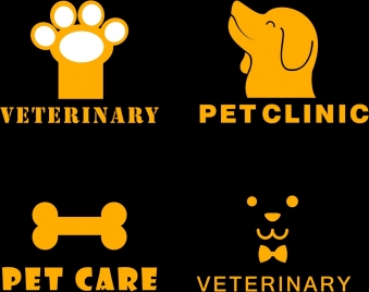 pet clinic logo sets yellow symbols decoration