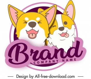 pet products label template cute funny puppies sketch