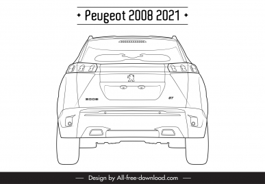 peugeot 2008 2021 car model icon flat black white symmetric back view outline
