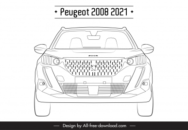 peugeot 2008 2021 car model icon flat black white symmetric handdrawn front view outline