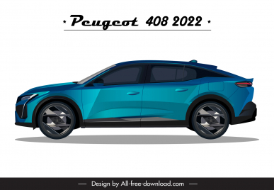 peugeot 408 2022 car model icon modern flat side view design