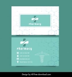 pharmacy business card template flat geometric polygon decor medical symbols sketch