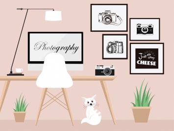 photography studio background camera computer furniture painting icons