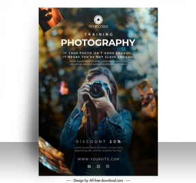 photography training  discount poster template dark modern