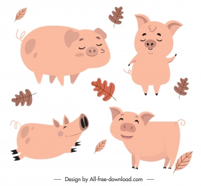 piglet icons cute cartoon design handdrawn classic